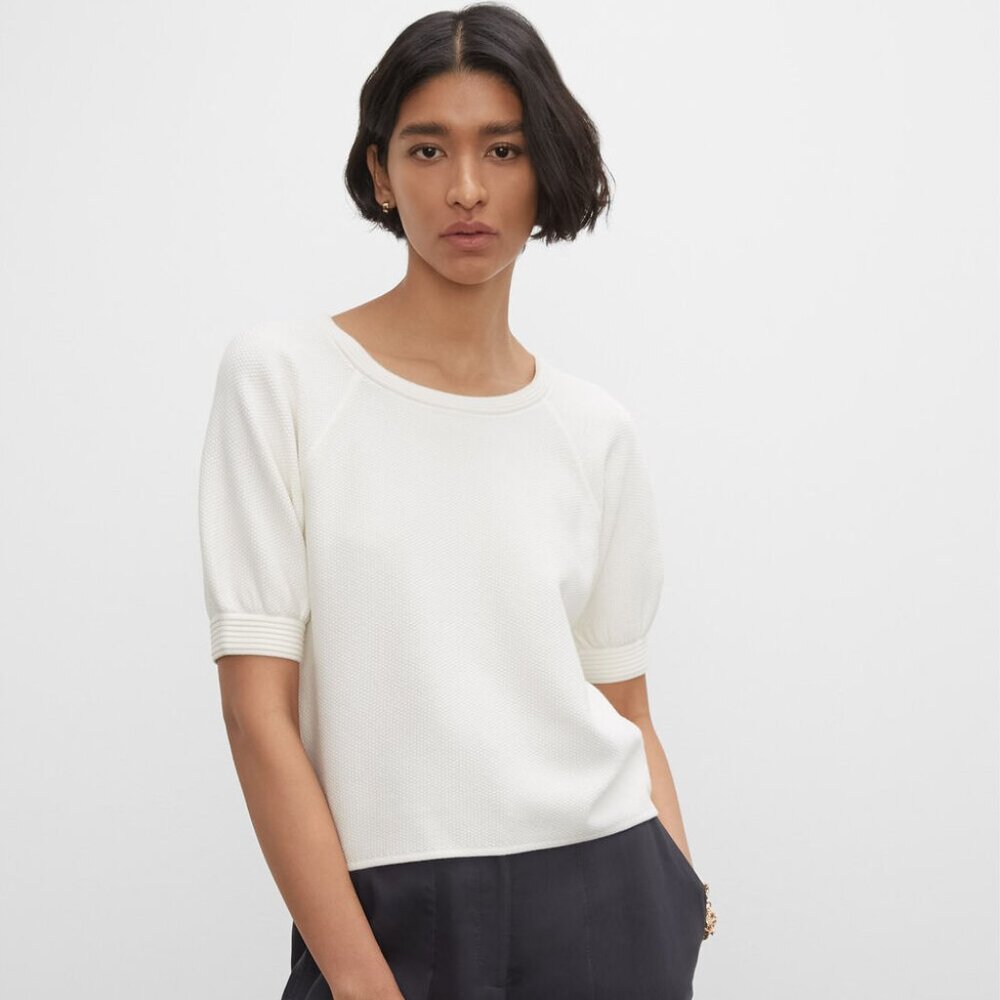 -Club Monaco White Cable Knit Short Sleeve Breathable Sweater Spring Summer XS